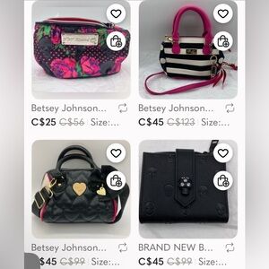 3 for 88$ Betsey Johnson Black Quilted  Handbag with Gold and Pink❣️